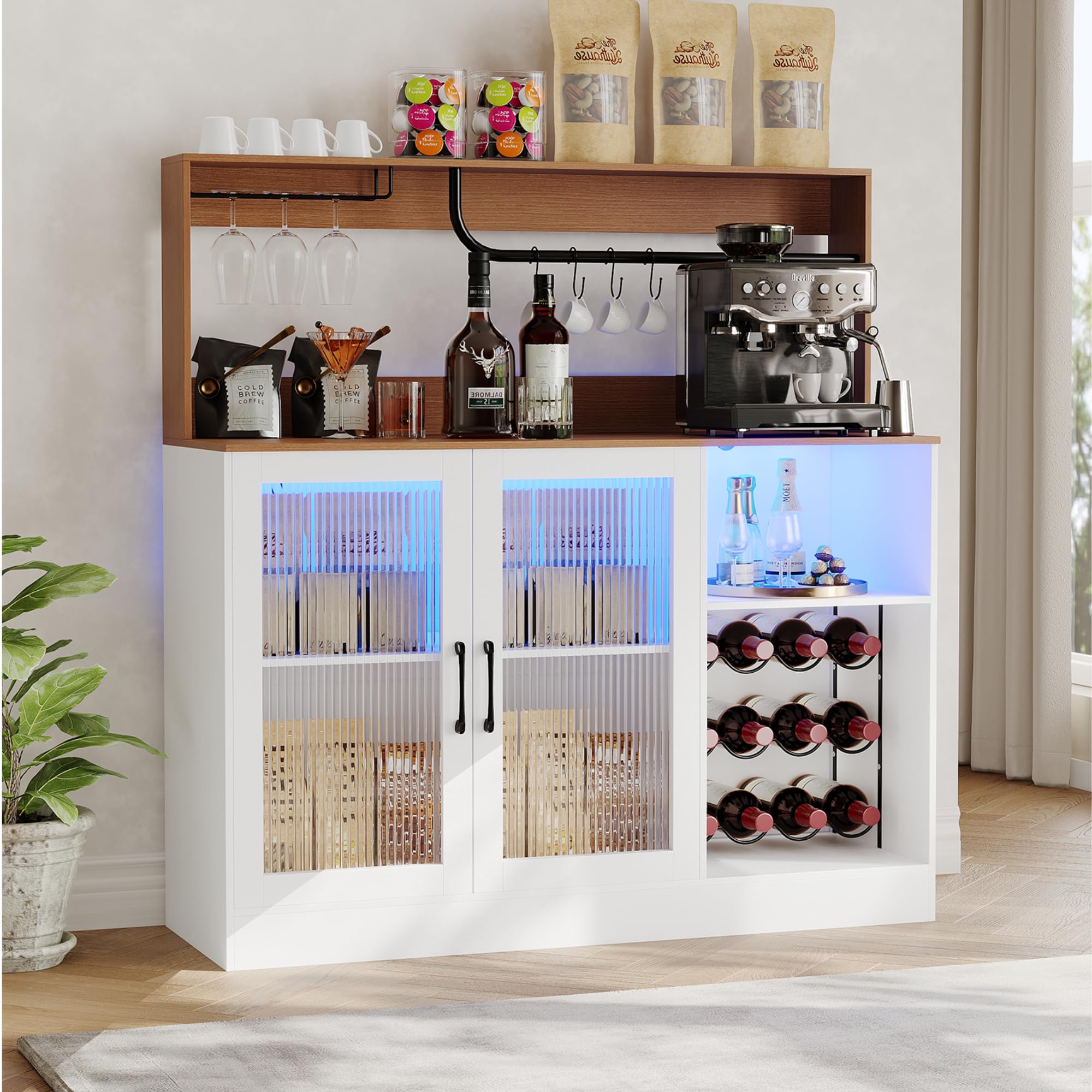 Home Bar Shelves - Wine Bar Cabinet With LED Lights,