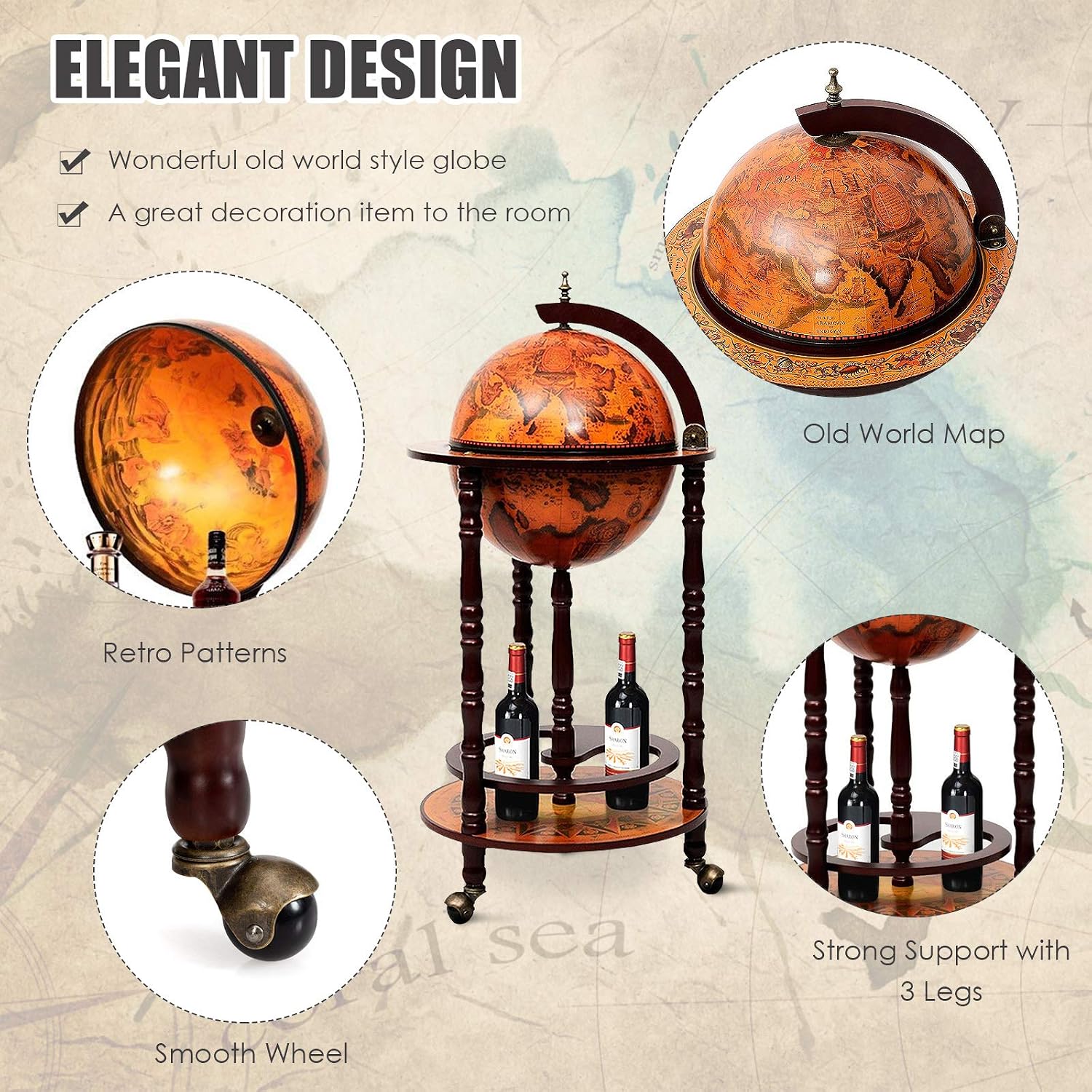 Globe Bar Cart Liquor Bar Cabi - огляд і ціна Home Bar Shelves