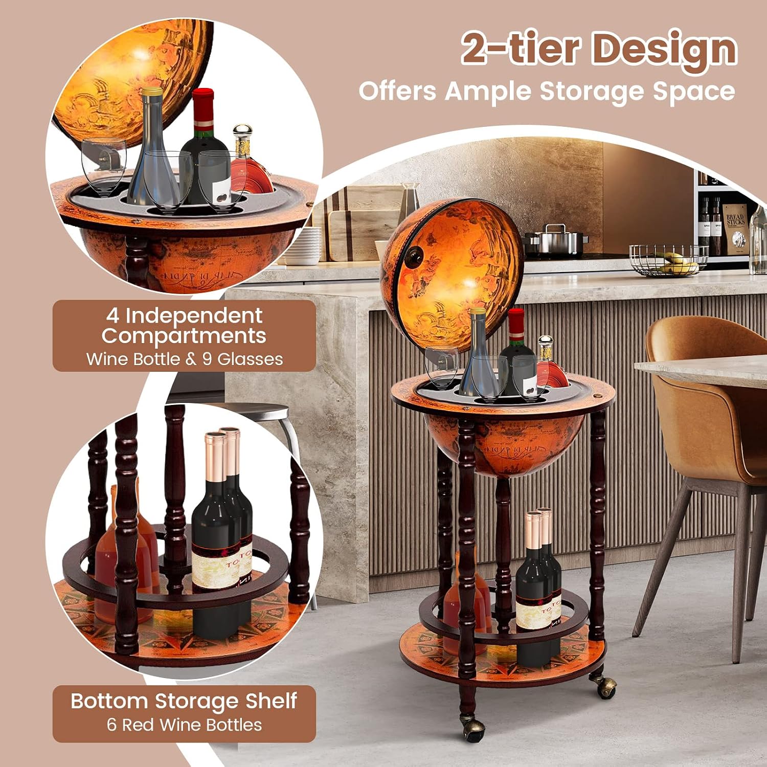 Globe Bar Cart Liquor Bar Cabi - огляд і ціна Home Bar Shelves